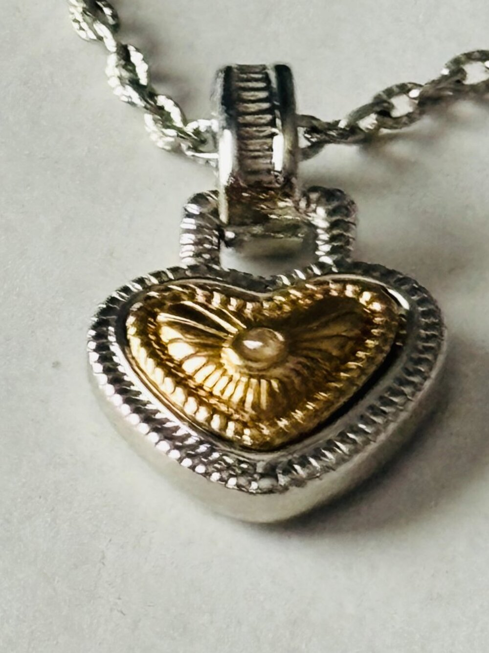 Silver Gold Heart Pendant Necklace Two Tone Adjustable Chain Romantic Gift - Picture 2 of 5